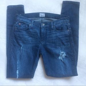 Hudson Krista Super Skinny Distressed Blue Jeans